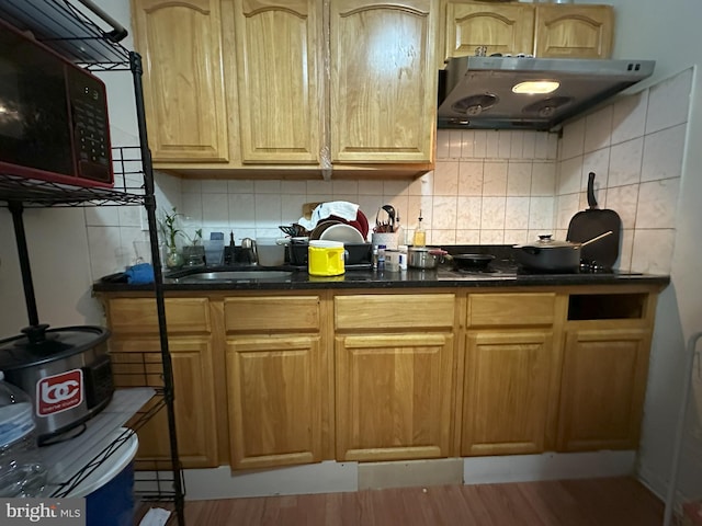 kitchen with tasteful backsplash, sink, and black electric cooktop