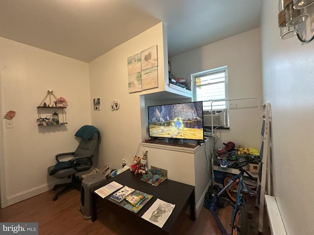 office with hardwood / wood-style flooring and cooling unit