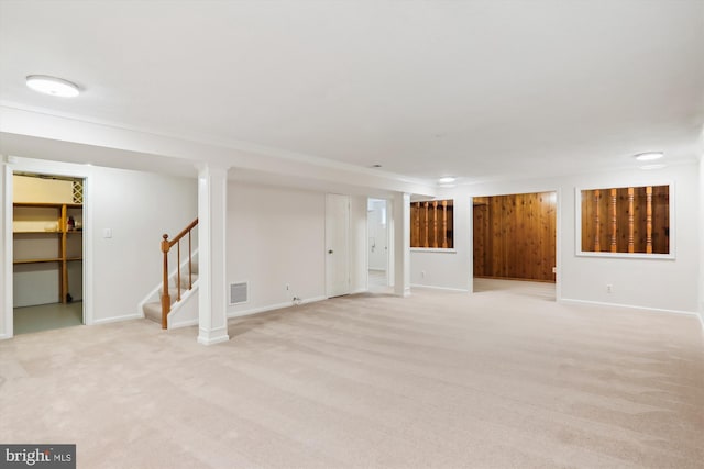 basement with light carpet