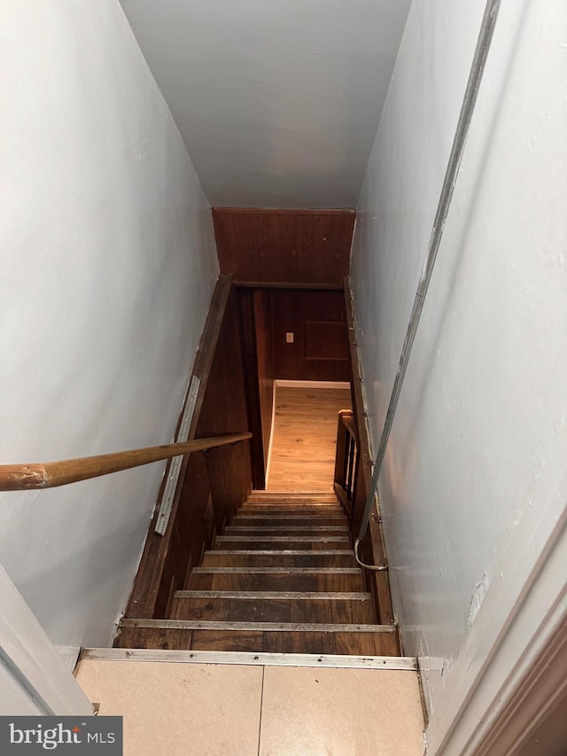 stairway featuring wood-type flooring