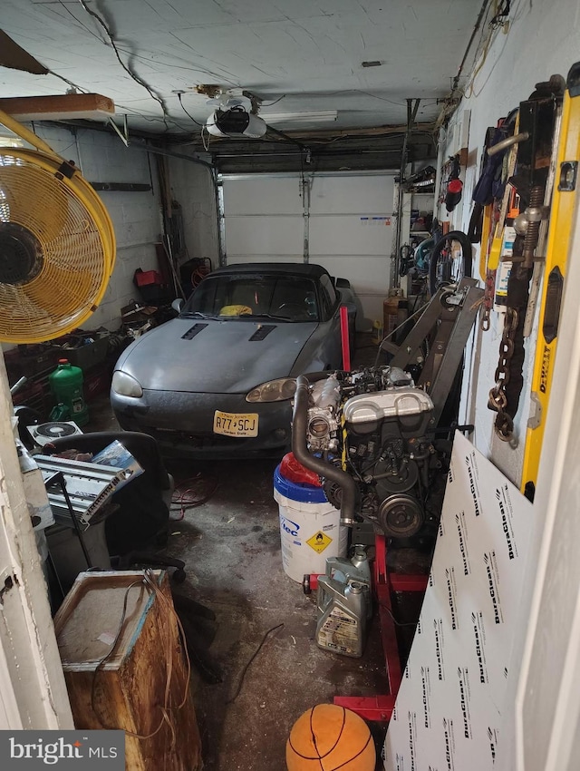 garage with a garage door opener