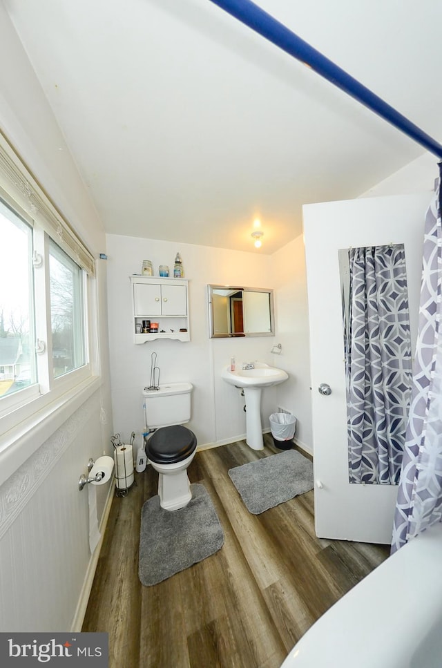 bathroom featuring toilet and hardwood / wood-style floors