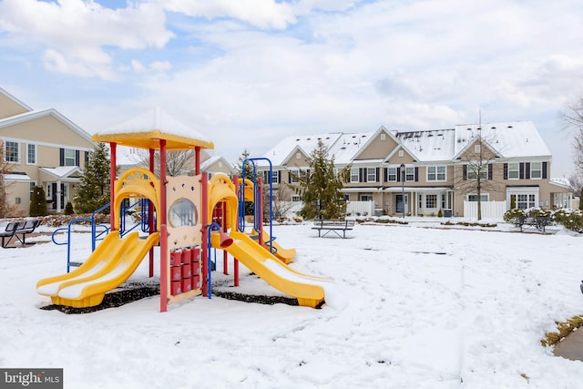 view of snow covered playground