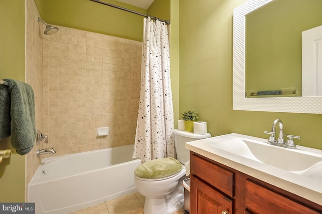 full bathroom with vanity, toilet, tile patterned flooring, and shower / bath combo with shower curtain