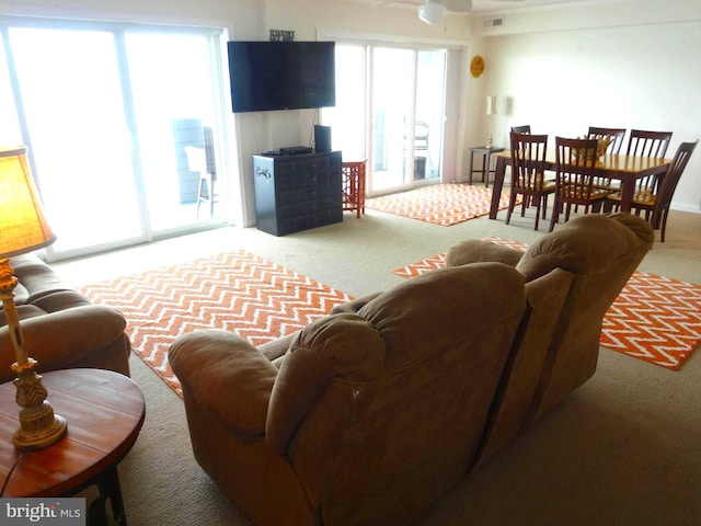 living room featuring carpet floors