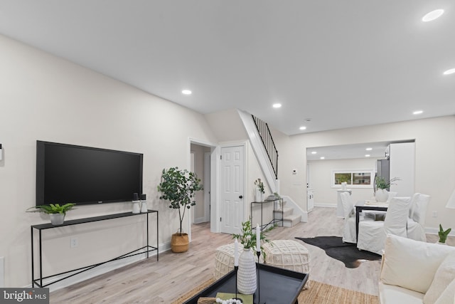 living room with light wood-type flooring