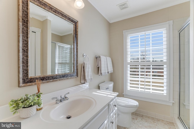 10002 Woodrow St, Vienna, VA 22181 - bathroom with visible vents, a shower stall, toilet, and a wealth of natural light