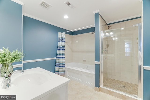 10002 Woodrow St, Vienna, VA 22181 - full bathroom with a sink, ornamental molding, tiled shower, and visible vents