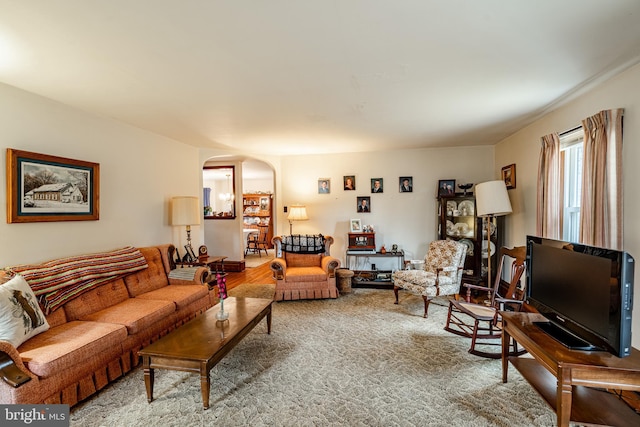 living room featuring carpet flooring