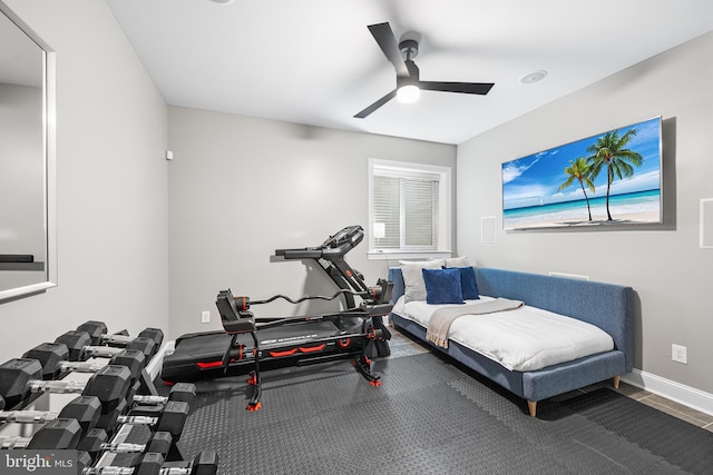 exercise area featuring ceiling fan