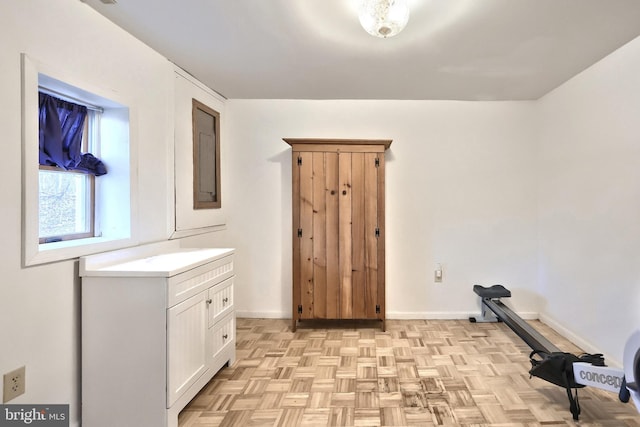 interior space with parquet flooring