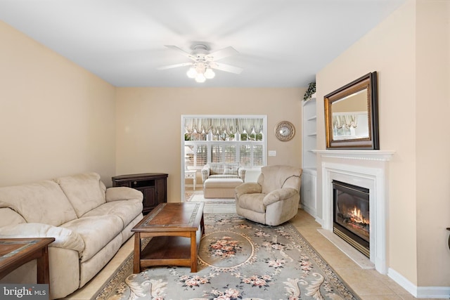 living room featuring ceiling fan