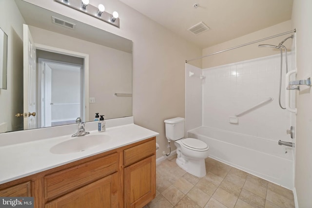 full bathroom with vanity, tub / shower combination, and toilet