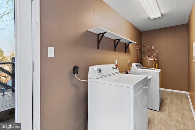 laundry room with independent washer and dryer and water heater