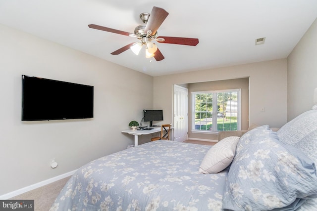 bedroom featuring carpet flooring and ceiling fan