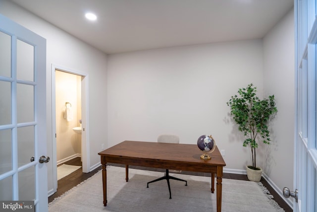 office area featuring hardwood / wood-style flooring