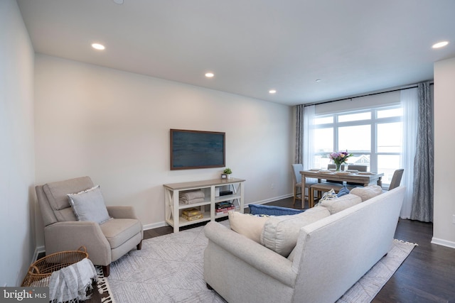 living room with dark wood-type flooring