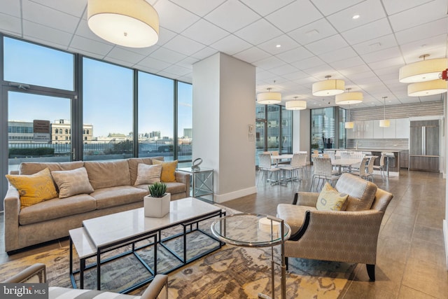 building lobby featuring a view of city