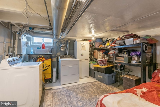 basement with washer and dryer