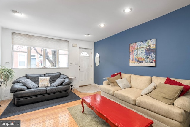 living room with light hardwood / wood-style floors