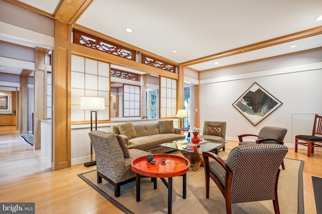 living room with light wood-type flooring