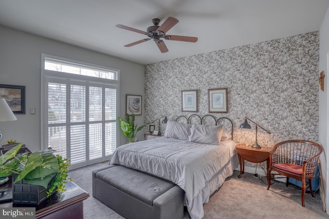 103 Candor Ln, Dover, DE 19901 - bedroom featuring access to outside, carpet flooring, a ceiling fan, and wallpapered walls