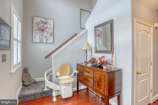 103 Candor Ln, Dover, DE 19901 - interior space with stairs, wood finished floors, and baseboards
