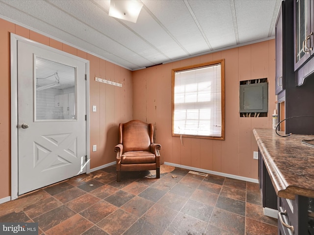 sitting room with a textured ceiling