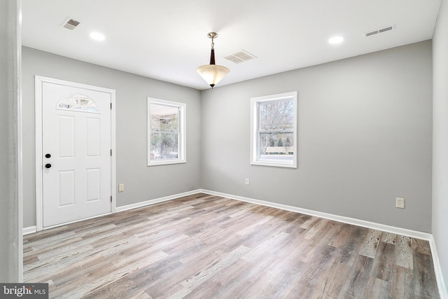 spare room featuring plenty of natural light and light wood-type flooring