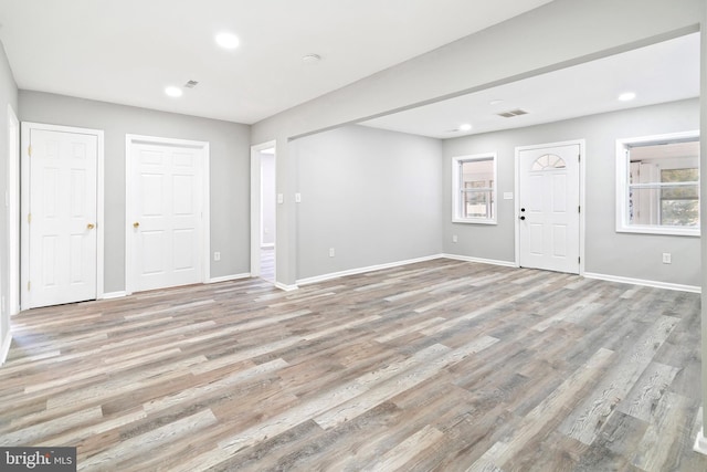 interior space with light hardwood / wood-style floors