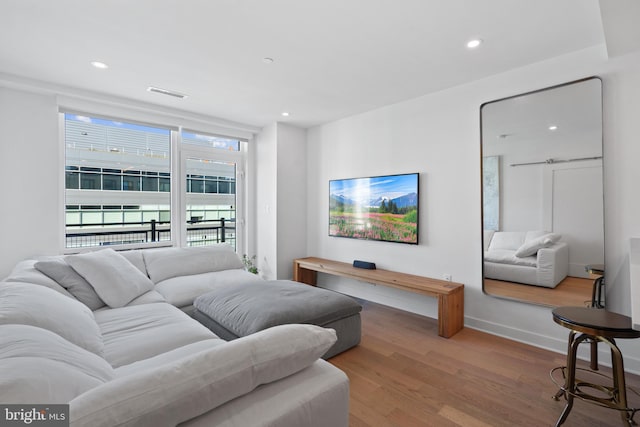 living room with wood-type flooring