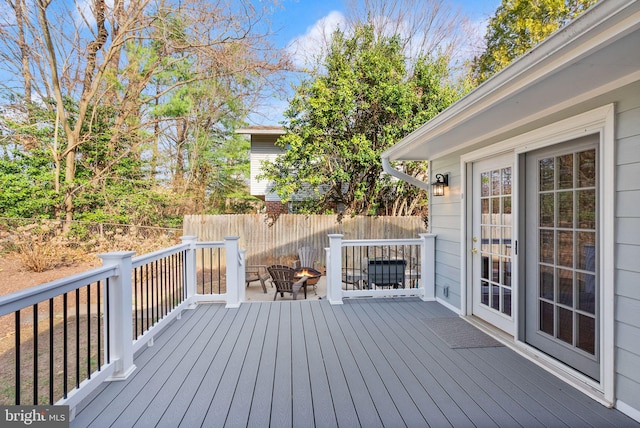 wooden terrace featuring fence