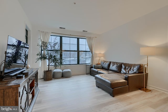 living room featuring light wood-type flooring