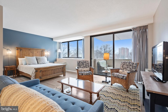 bedroom with light hardwood / wood-style floors