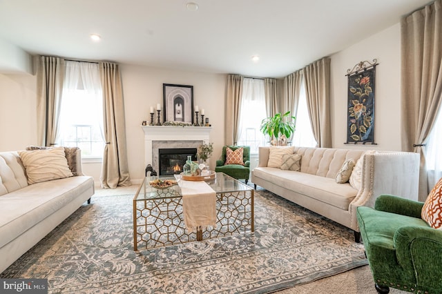 living room with carpet flooring and a wealth of natural light