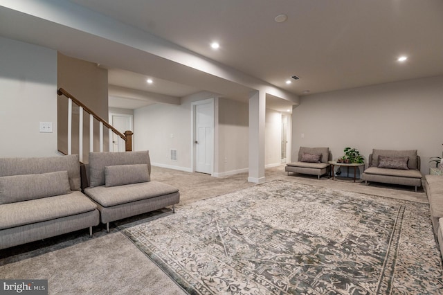 living room with carpet floors