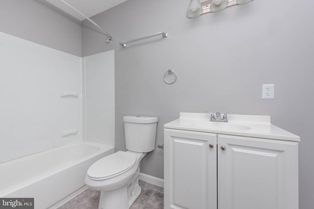 full bathroom featuring vanity, shower / washtub combination, and toilet