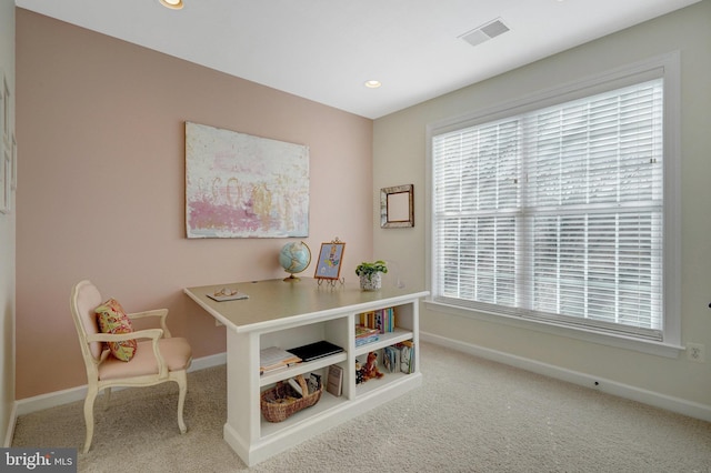 office space featuring carpet flooring and plenty of natural light