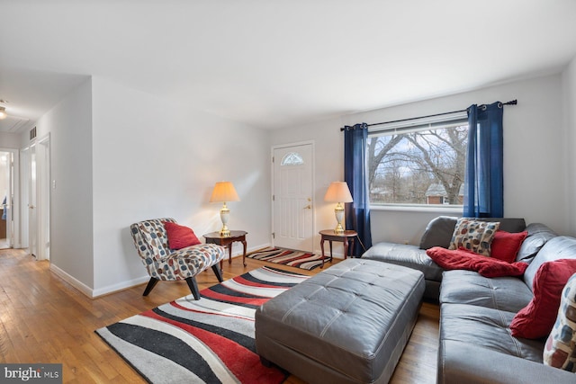 living room with hardwood / wood-style flooring