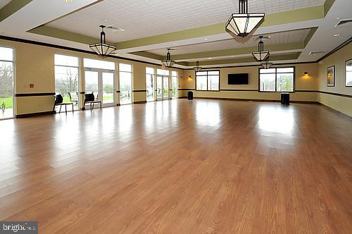 spare room featuring light hardwood / wood-style floors, a raised ceiling, and french doors