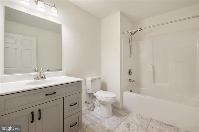 full bathroom with vanity, toilet, and shower / bath combination