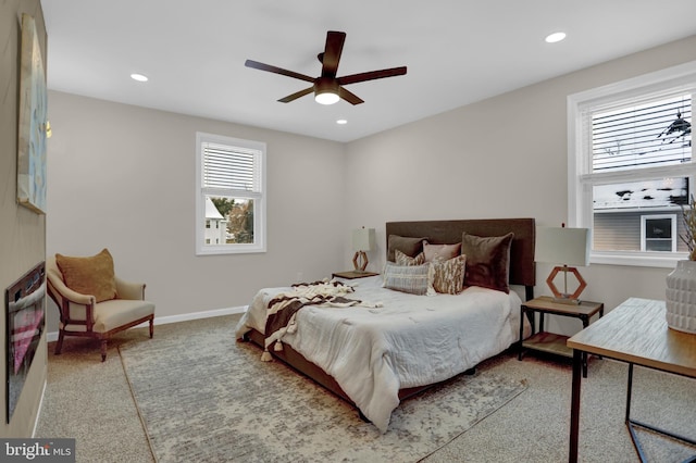 bedroom featuring carpet floors and ceiling fan