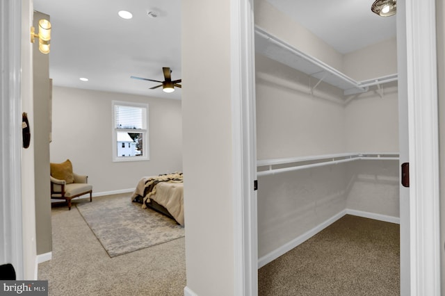 spacious closet with carpet and ceiling fan