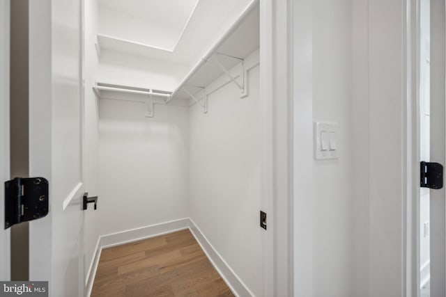 walk in closet with hardwood / wood-style flooring