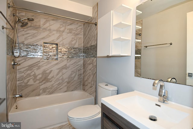 full bathroom featuring toilet, shower / washtub combination, and vanity