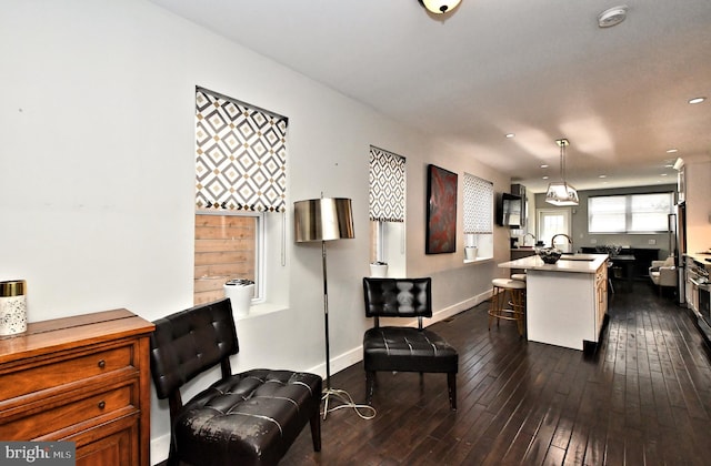 interior space with dark hardwood / wood-style floors and sink