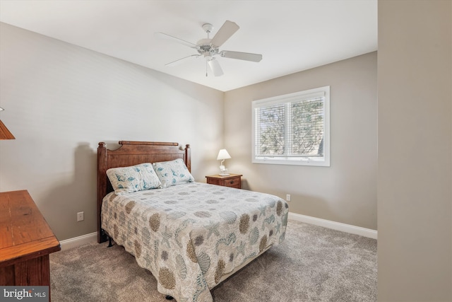 bedroom with carpet, baseboards, and ceiling fan