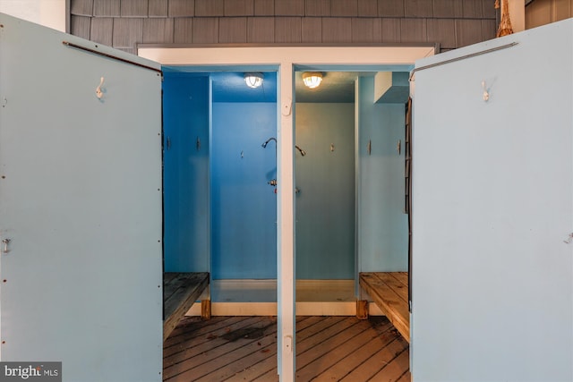 view of sauna / steam room featuring hardwood / wood-style flooring