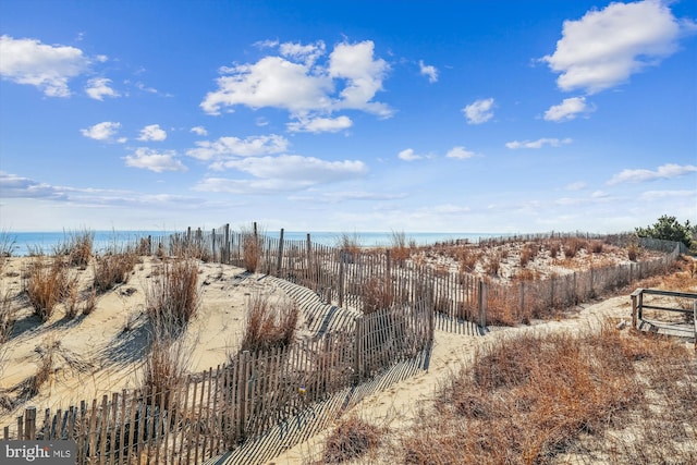 view of local wilderness with a beach view and a water view