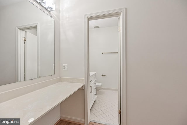 bathroom with visible vents, vanity, and toilet